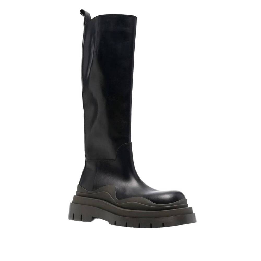 NEW BOTTEGA VENETA women's tire knee-high leather boots in black